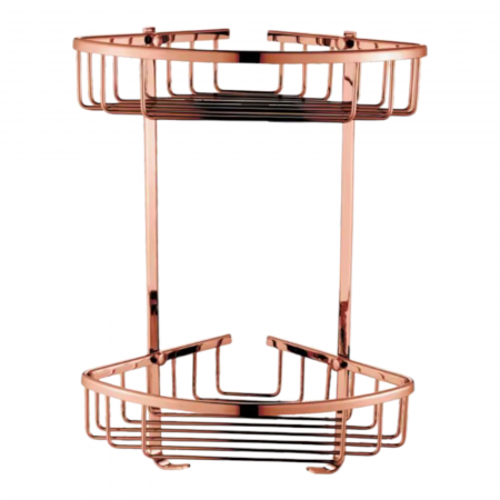 Accesorii baie cromate - Etajera colt dubla Rose Gold aspect lucios - Parma