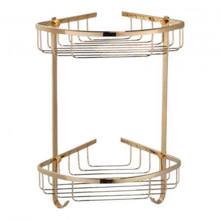 Accesorii baie cromate - Etajera baie aurie montare colt - dubla