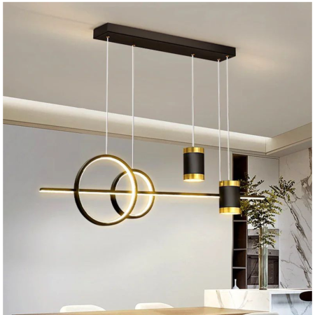 Lustra LED suspendata 74w, negru cu auriu telecomanda, dimabila, cald/rece/neutru [2]