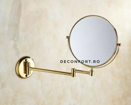 Oglinda cosmetica doua fete GOLD auriu brat extensibil perete baie [1]