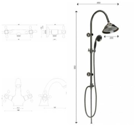 [PACHET] baterii sanitare retro bronz antichizat baterie lavoar  baterie dus coloana dus doua functii [1]