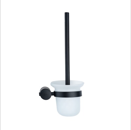 Accesorii baie cromate - Perie toaleta negru mat pahar sticla AGS