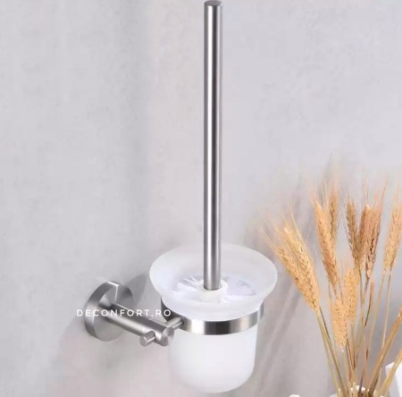 Perie toaleta suport inox satinat STEEL pahar sticla fixare perete baie [0]