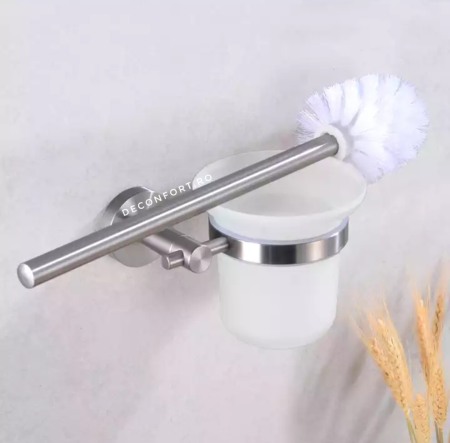 Perie toaleta suport inox satinat STEEL pahar sticla fixare perete baie [1]