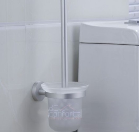 Perii toaleta - Perie wc aluminiu fixare perete pahar sticla mata