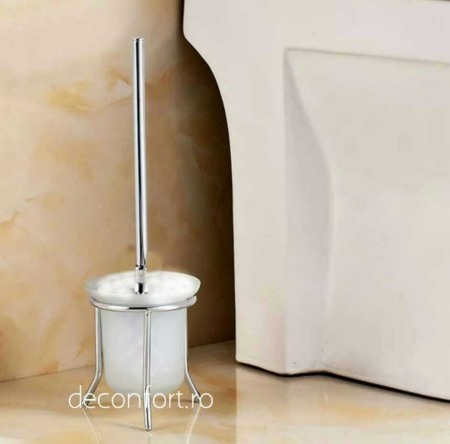 Perii toaleta - Perie wc pahar sticla mata asezare pardoseala maner cromat suport podea