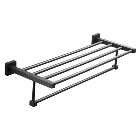 Accesorii baie cromate - Raft baie negru MAT cu suport prosop