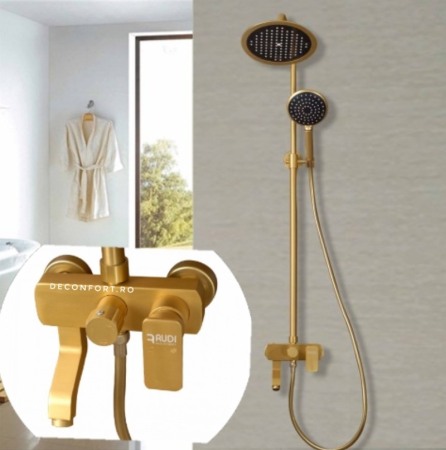 Set cabina dus 3 functii aluminiu culoare auriu RUDI GOLD [0]