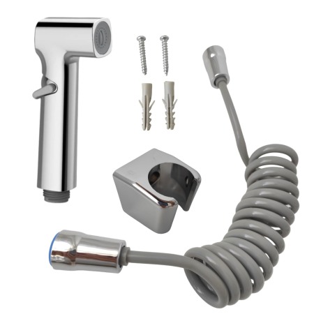 Set dus complet echipat - Set dus 3 piese furtun spiralat gri adaptor lavoar furtun