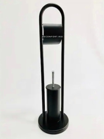 Set perie wc negru antichizat cu suport hartie igienica Defne fixare podea [1]