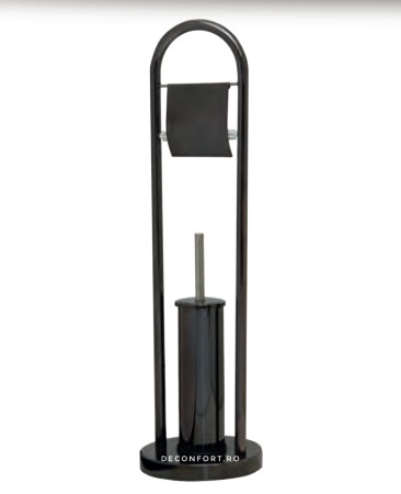 Set perie wc negru antichizat cu suport hartie igienica Defne fixare podea [0]