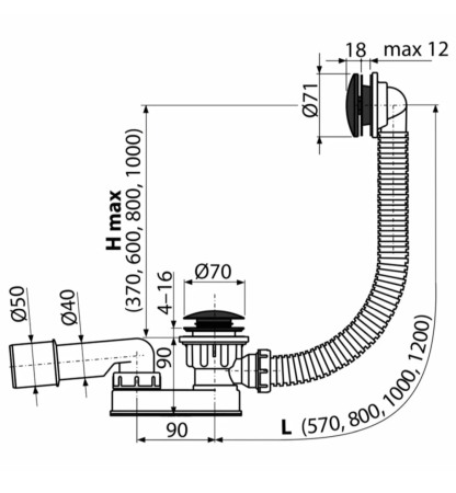 Sifon evacuare cada automat click-clack negru [1]