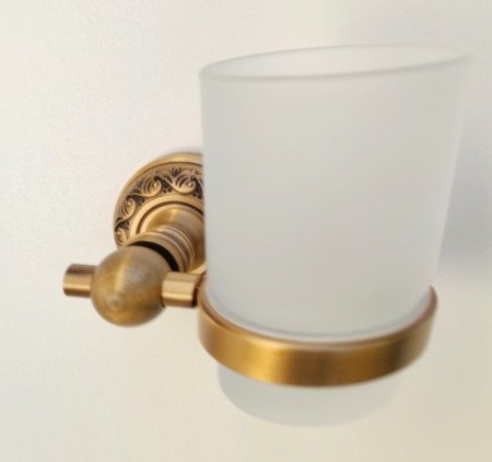 Accesorii baie cromate - Suport antichizat pahar baie sticla Sultan