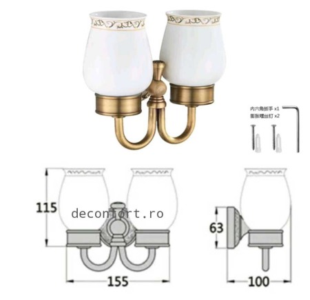 Suport dublu bronz antichizat pahare ceramica PRATO [2]