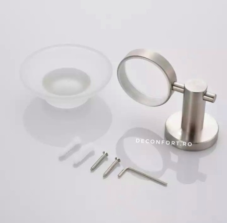 Suport inox satinat cu farfuriuta sticla STEEL pentru sapun cu prindere perete [1]
