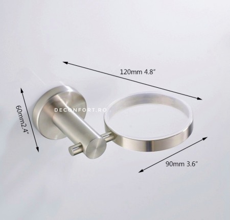Suport inox satinat cu pahar sticla STEEL periuta dinti prindere perete [2]