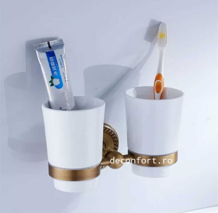 Accesorii baie cromate - Suport pahar dublu aspect antichizat Verona pentru periuta dinti