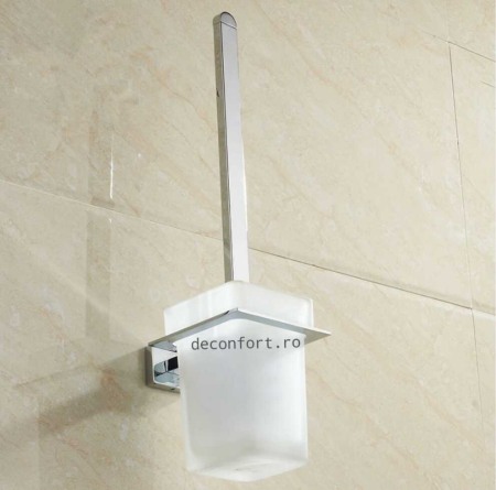 Accesorii baie cromate - Suport perie wc cromat prindere perete pahar sticla LINER