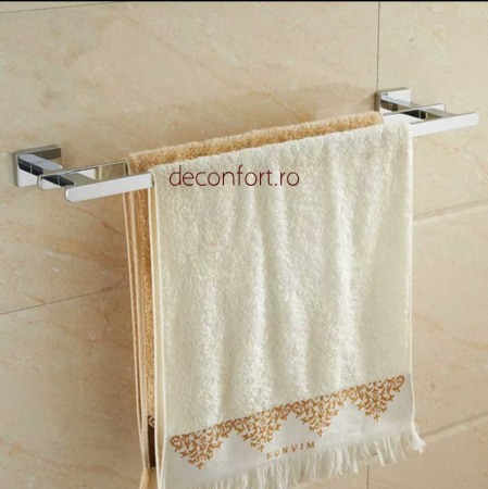Accesorii baie cromate - Suport prosop dublu bara Liner cromat lucios aspect liniar prindere perete doua puncte