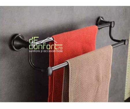 Accesorii baie cromate - Suport prosop dublu doua bare alama culoare neagra