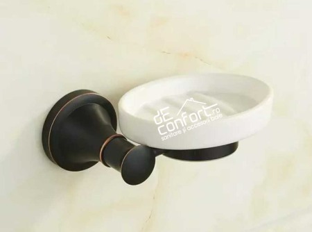 Suport sapun farfuriuta ceramica aspect antichizat negru Ermetiq [1]