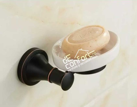 Accesorii baie cromate - Suport sapun farfuriuta ceramica aspect antichizat negru Ermetiq