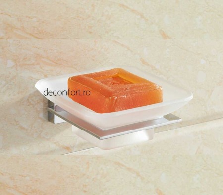 Accesorii baie cromate - Suport sapun farfuriuta sticla mata rectangular prindere perete LINER