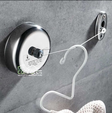 Etajere - Rafturi baie - Uscator suport retractabil pentru rufe cu sfoara 2.5m rotund cromat