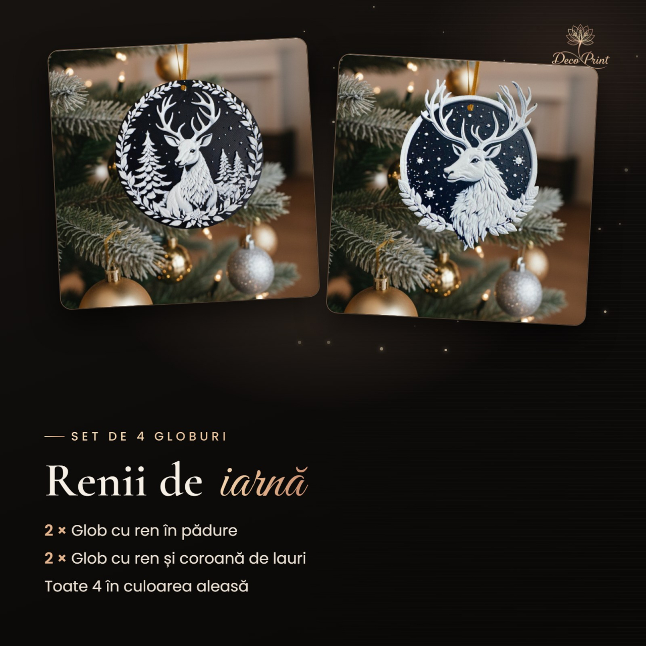 Set 4 globuri de Crăciun cu ren [2]