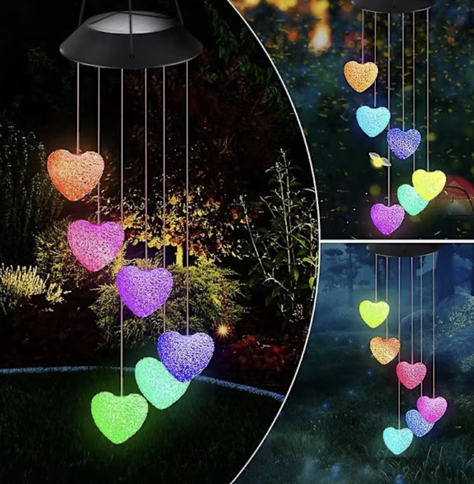Pachete Promotionale - Clopotei de Vant Solari LED, Set 2 Bucati, 6 Figurine Luminoase, Inimi, Colibri sau Fluturi