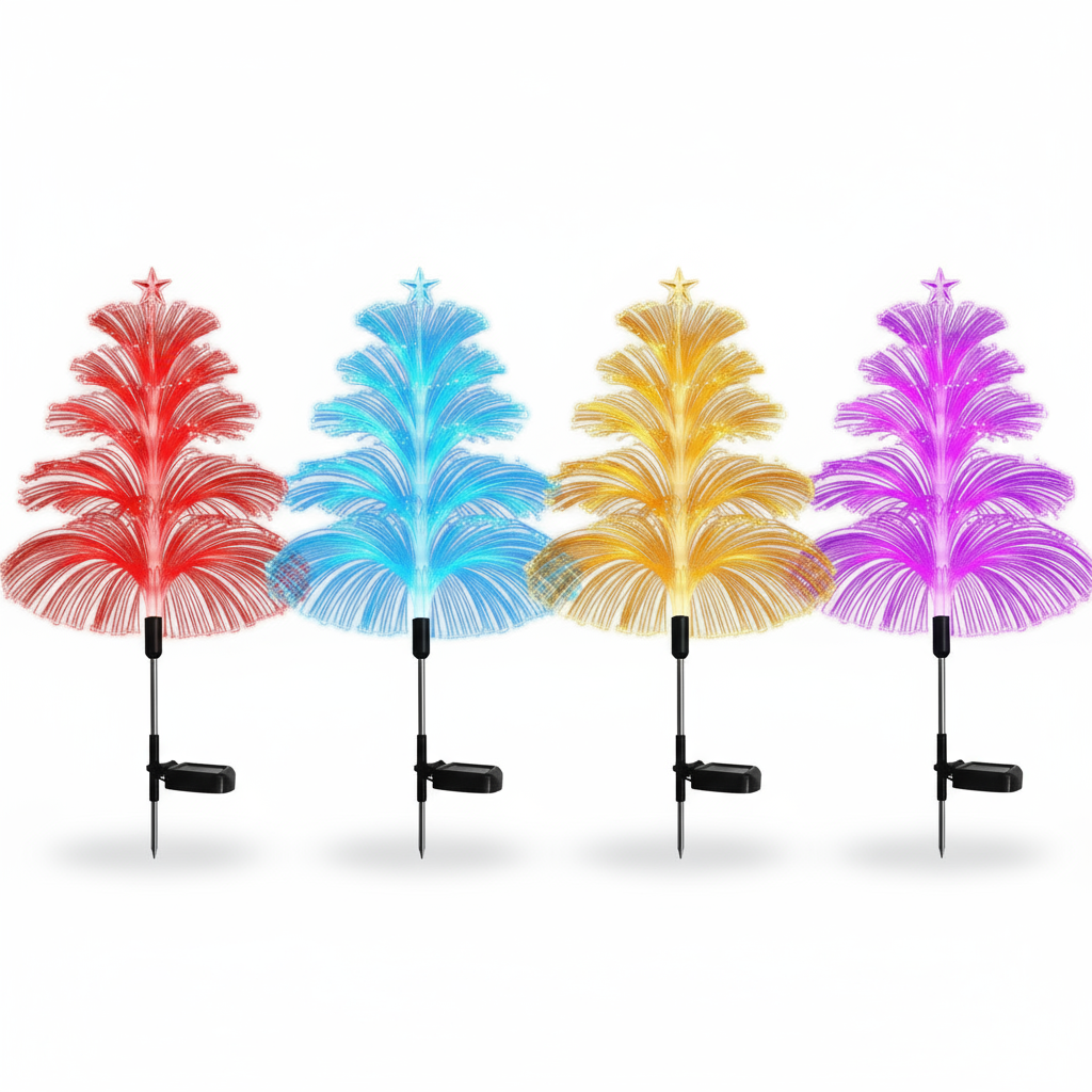 Pachete Promotionale - Set 4 Lampi Solare Fountain cu Fibra Optica - Iluminare Multicolora pentru Decor de Craciun Exterior
