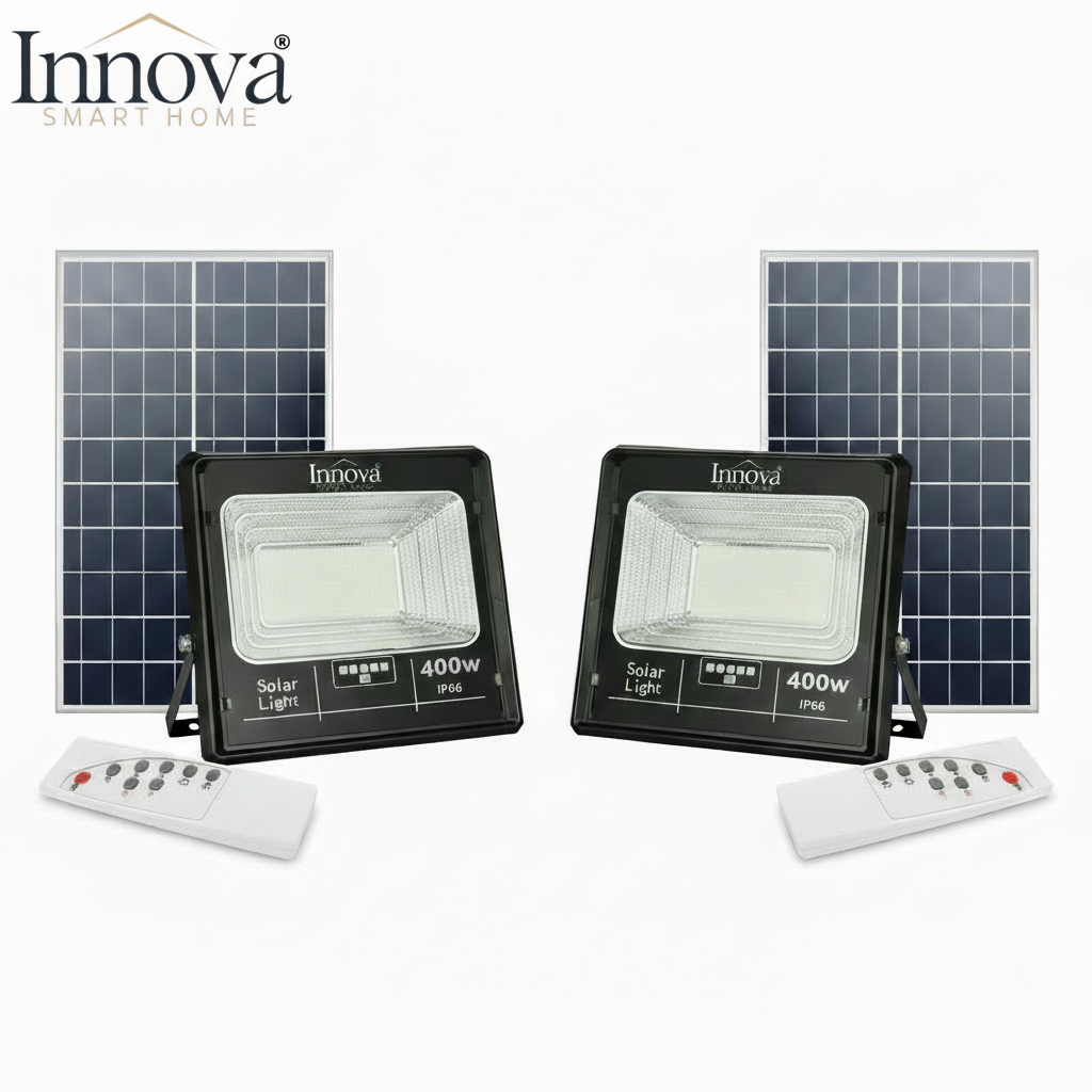 Lampi Solare Stradale - Set 2 x Proiector LED INNOVA 400W Cu Panou Solar si telecomanda, IP66 + Cadou Surpriza