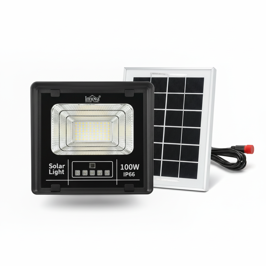 Set 2 X Proiector Solar Innova 100W , IP66 , Indicator Batarie , Telecomanda , 6500k , 3 Ani Garantie [4]