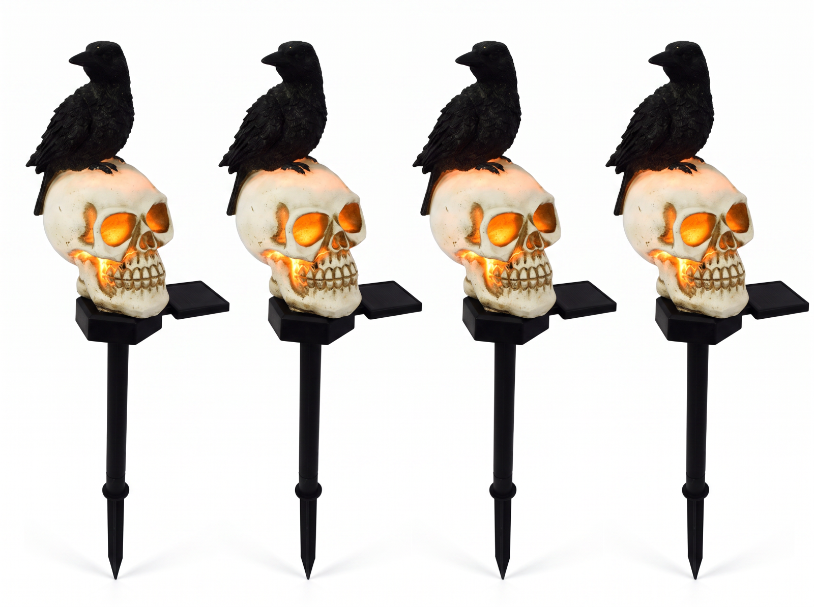 Set 2 sau 4 Lămpi Solare Halloween cu Craniu și Cioară, Decorațiuni pentru Grădină și Curte [2]