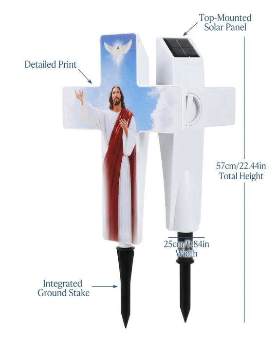 ✝️ Cruce Solara Decorativa LED - Lumina Calda pentru Comemorare si Liniste [7]