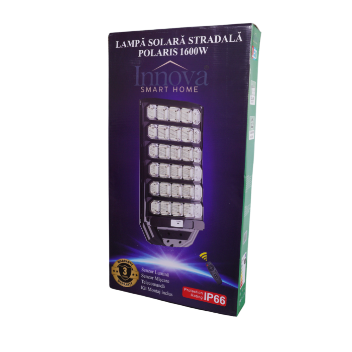 Lampa Solara Stradala Polaris Innova 1600W - LED 120 000 lm, Senzor Lumina/Miscare si Telecomanda, IP66 & Suport Prindere+Cadou Surpriza [3]