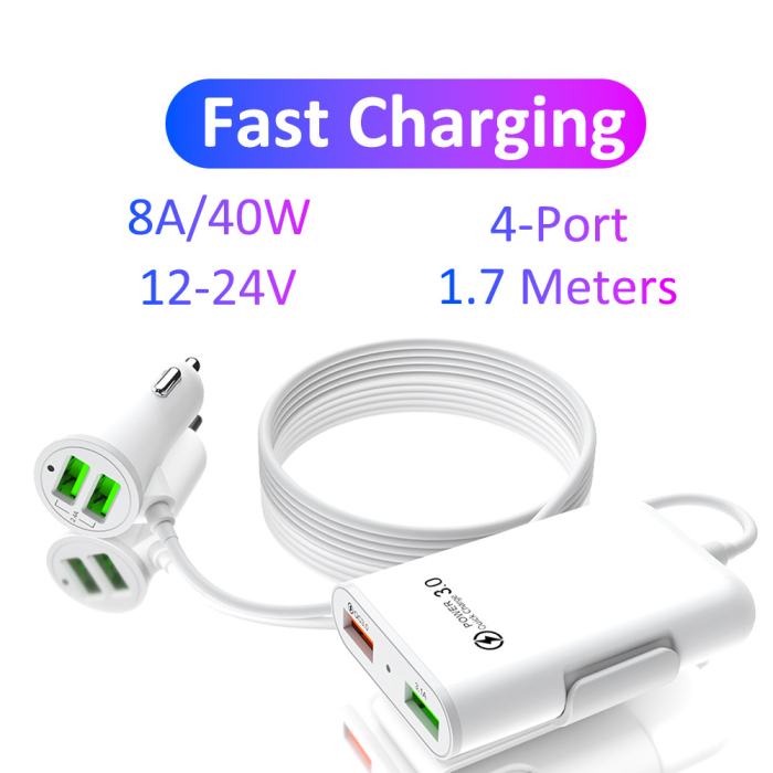 Pachet 1+1 Incarcator auto, 4 in 1, 12v/24 USB QC3.0, 40W, cablu de 1,7 m [5]