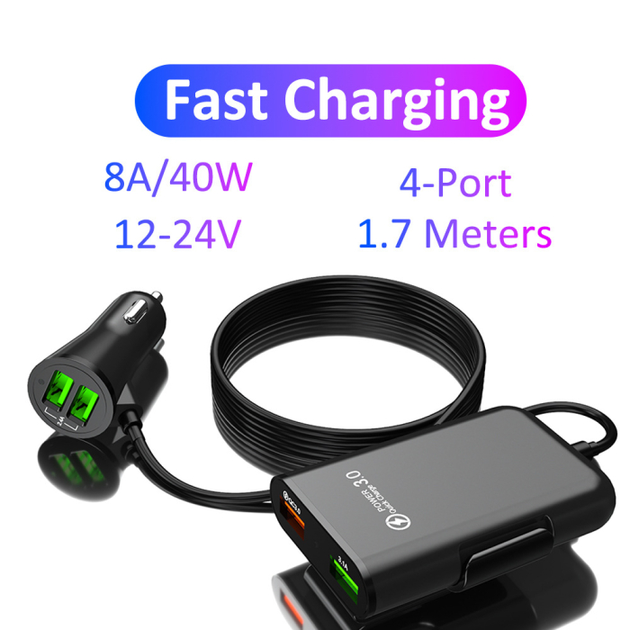 Pachet 1+1 Incarcator auto, 4 in 1, 12v/24 USB QC3.0, 40W, cablu de 1,7 m [11]