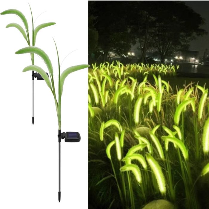 Set 2 lampi solare iarba ornamentala verde 80cm LED lumina calda IP66 [1]