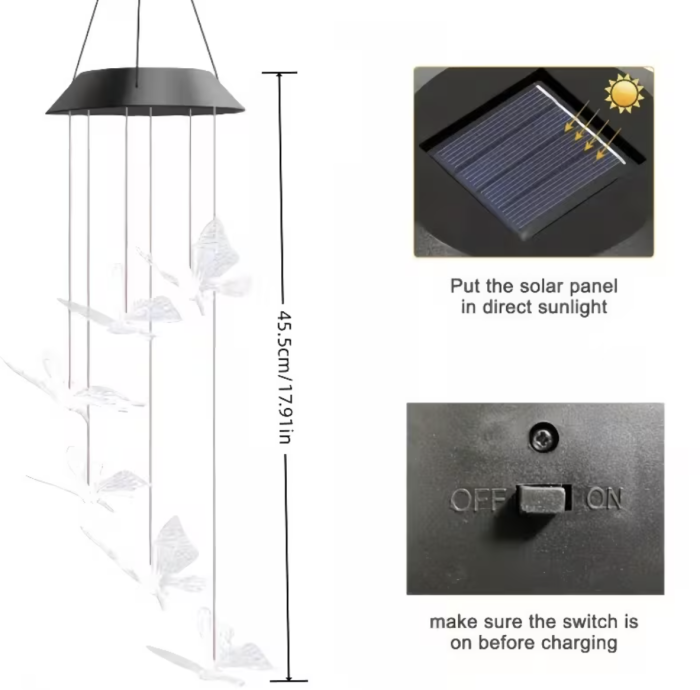 Clopotei de Vant Solari LED, Set 2 Bucati, 6 Figurine Luminoase, Inimi, Colibri sau Fluturi [9]