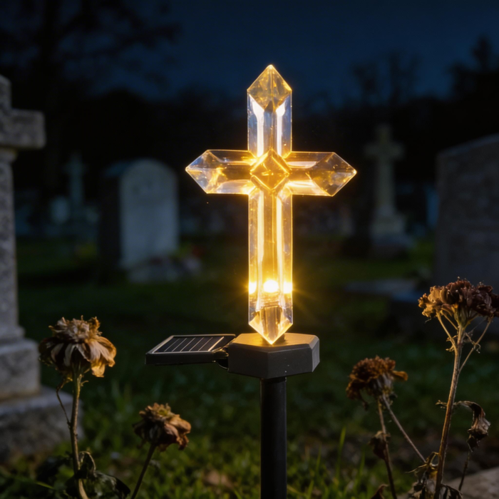 Set 4 Cruci Solare Decorative LED Alb Cald pentru Gradina si Cimitir - Iluminare Automata [4]