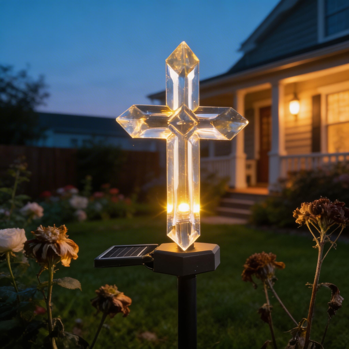 Set 4 Cruci Solare Decorative LED Alb Cald pentru Gradina si Cimitir - Iluminare Automata [2]