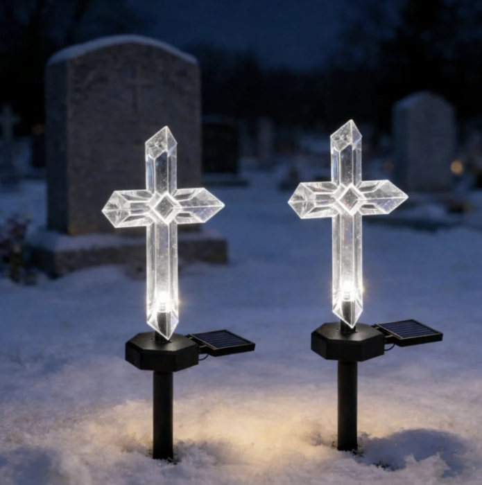 Set 4 Cruci Solare Decorative LED Alb Cald pentru Gradina si Cimitir - Iluminare Automata [3]