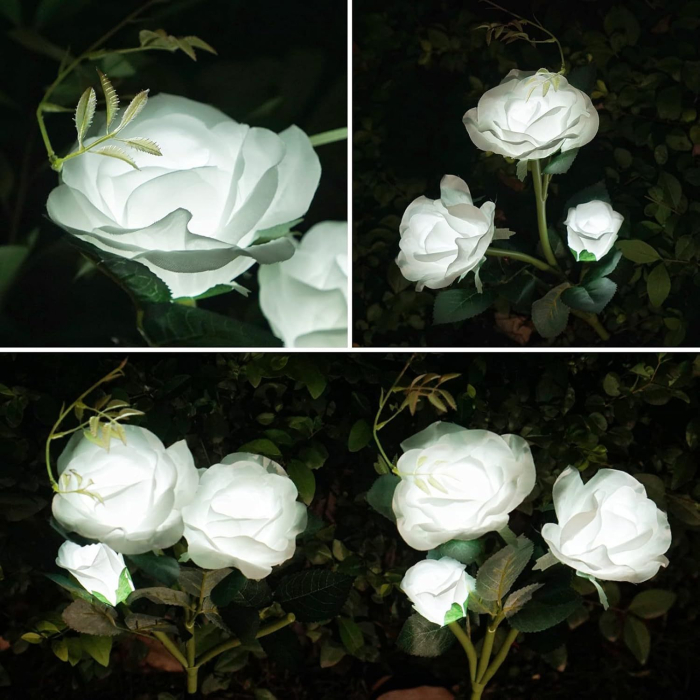 Set 4 x Lampi Solare Trandafir cu 3 Flori LED - Decor Elegant de Gradina, Tarus si Panou Solar [3]