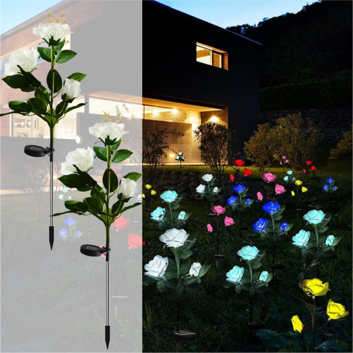 Set 4 x Lampi Solare Trandafir cu 3 Flori LED - Decor Elegant de Gradina, Tarus si Panou Solar [2]