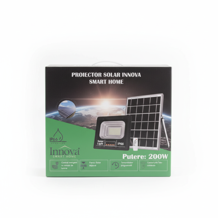 Set 4 x Proiector LED INNOVA 200W Cu Panou Solar si telecomanda, IP66 + Cadou Surpriza [3]