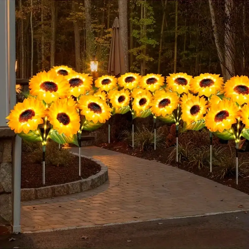 Set 4 x Lămpi Solare LED tip Floarea Soarelui pentru Grădină, 10 Micro-LED-uri, Înălțime 70 cm, IP65, Iluminare Automată cu Senzor [5]