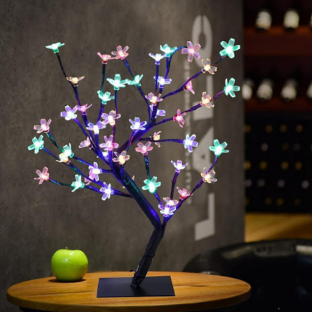 blackfriday - Black Friday - Pachet 2 x Bonsai decorativ cu flori de cires, 28 LED Multicolor