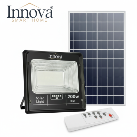 Lampi Solare Stradale - Proiector LED INNOVA 200W Cu Panou Solar si telecomanda, IP66 + Cadou Surpriza