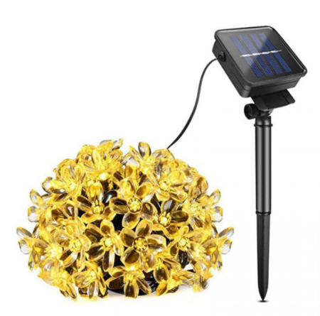 Lampi Solare Decorative - Set 2/4/8 x Instalație Solară pentru Grădină - Flori de Cireș cu 50 LED-uri, Alb Cald